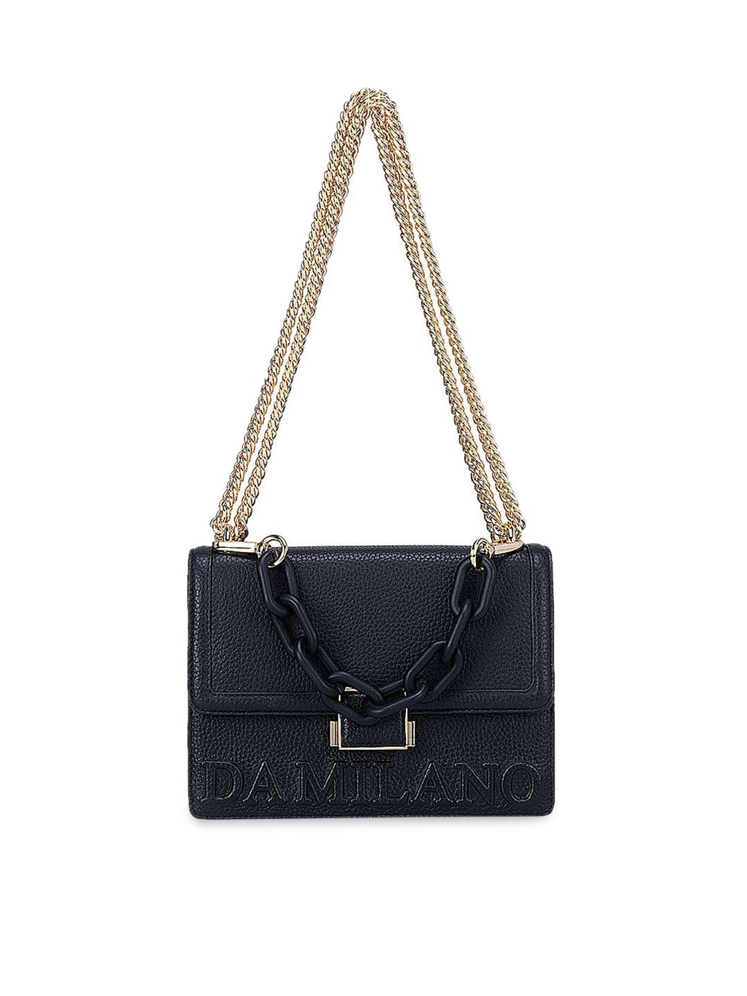 Da Milano Black Leather Structured Sling Bag with Push Lock Price in India