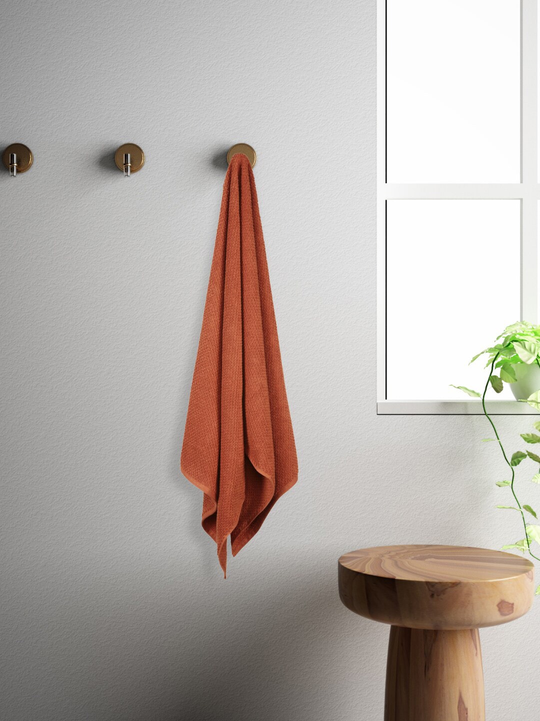 SPACES Red Textured Pure Cotton 450 GSM Bath Towel Price in India