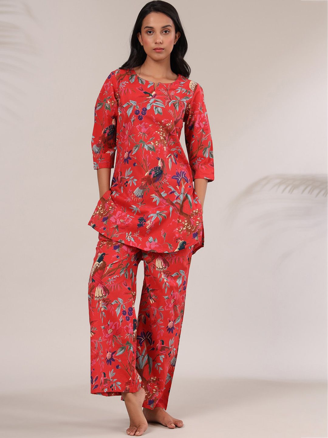 JISORA Women Red Printed Night suit Price in India