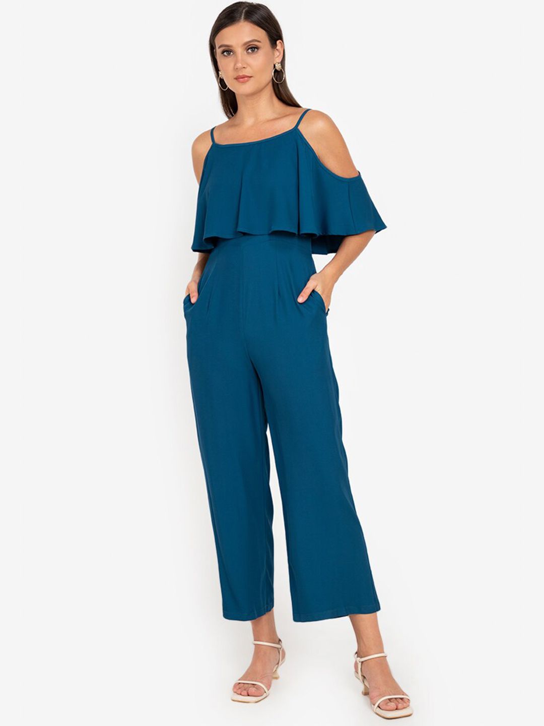 ZALORA WORK Teal Blue Solid Shoulder Straps Nursing Basic Jumpsuit Price in India