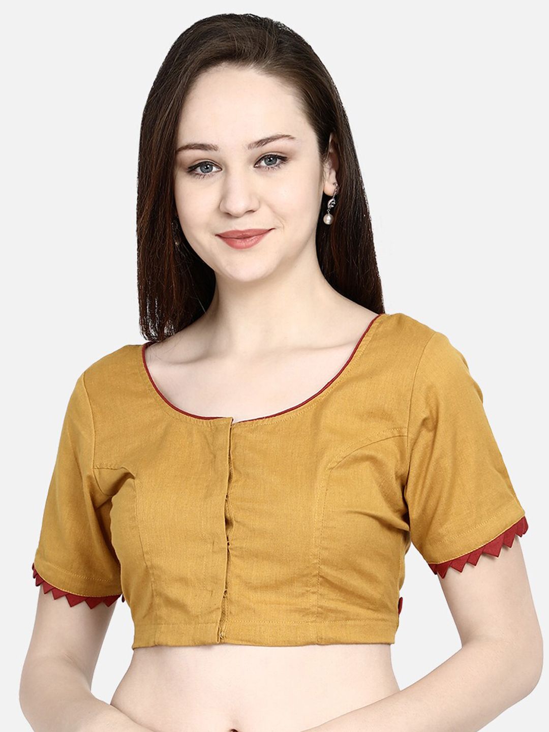 Molcha Women Mustard Solid Cotton Saree Blouse Price in India