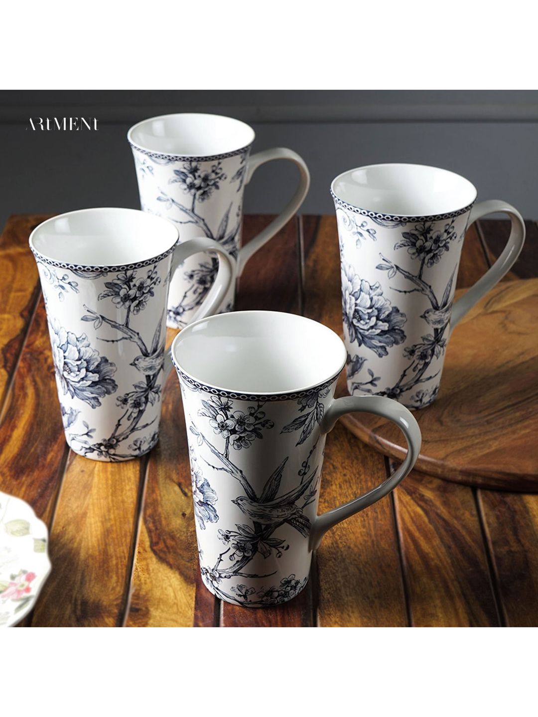 THE ARTMENT Grey Printed Ceramic Matte Mugs Set Price in India