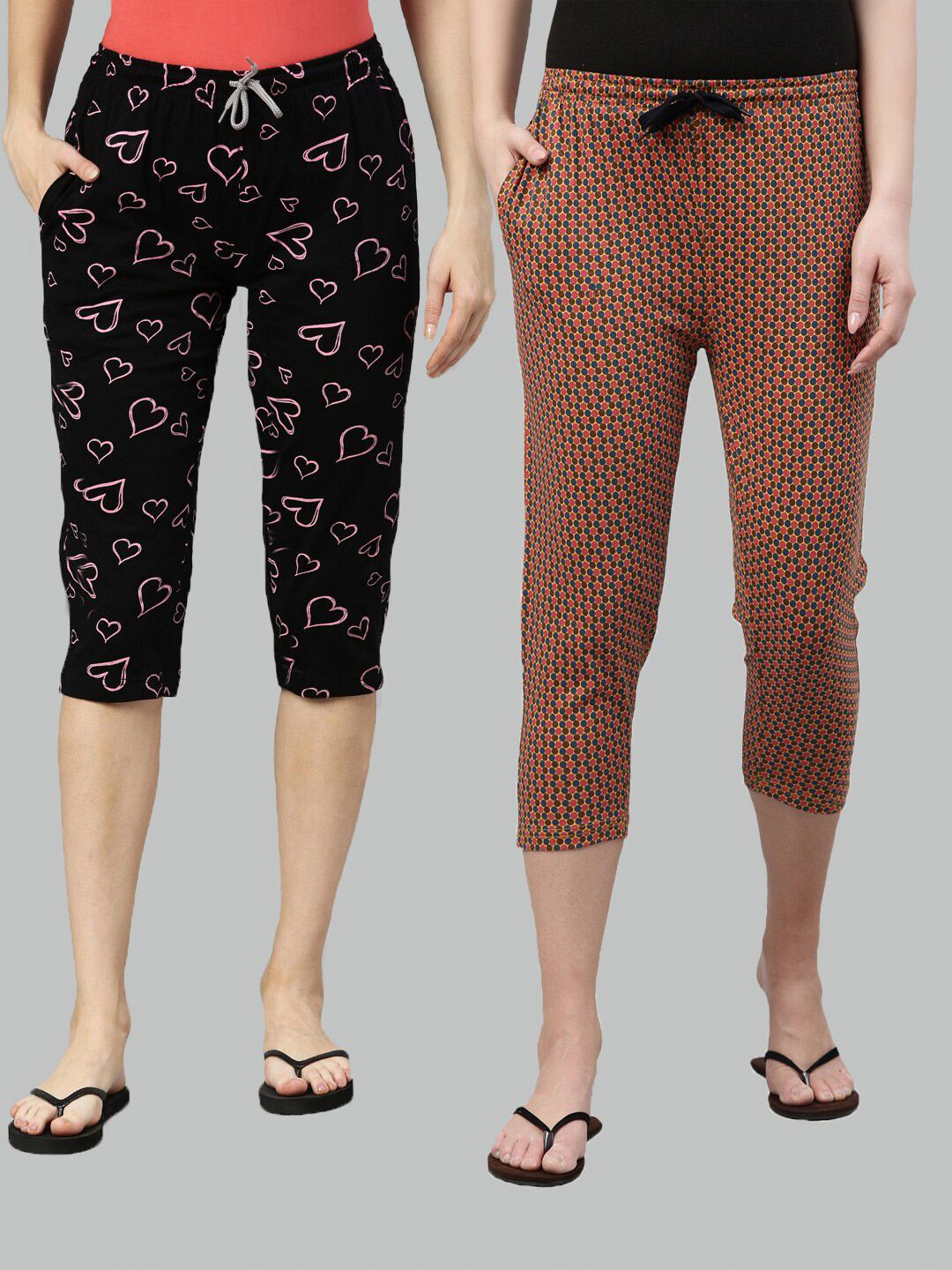 Kryptic Women Pack of 2 Printed Cotton Capri Lounge Pants Price in India