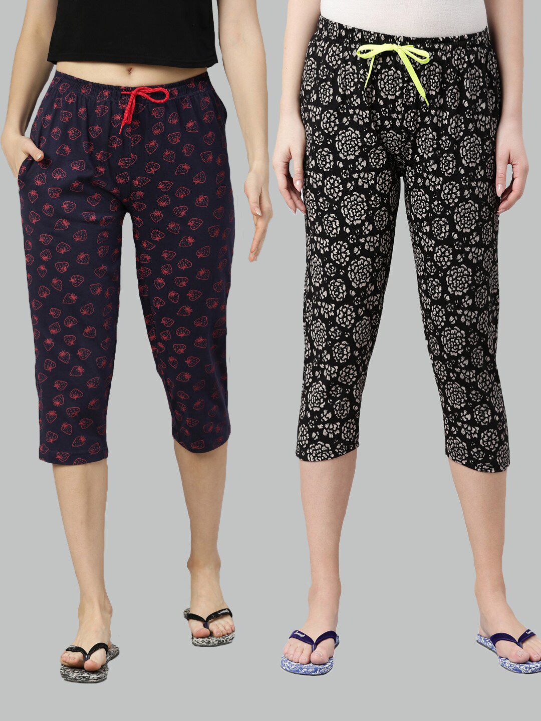 Kryptic Women Pack Of 2 Cotton Printed Lounge Capris Price in India