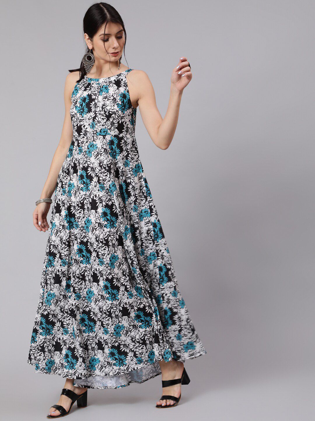 Awadhi Blue Floral Maxi Dress Price in India