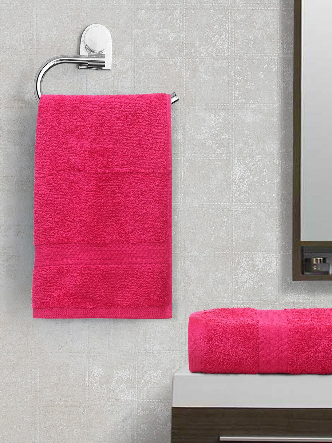 SPACES Set Of 2 Pink Solid 500 GSM Pure Cotton Hand Towels Price in India