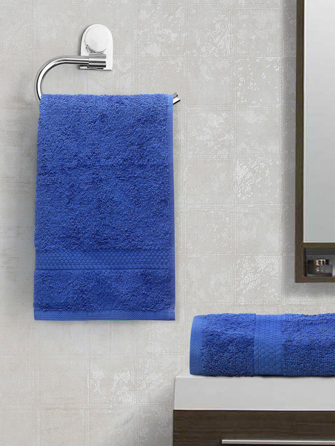 SPACES Set Of 2 Blue Solid 500 GSM Hand Towels Price in India