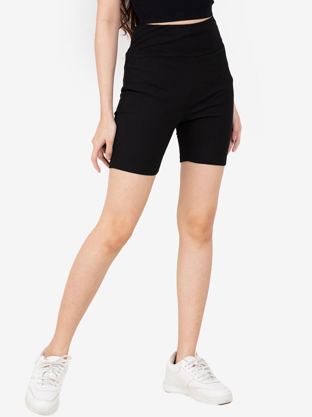 ZALORA BASICS Women Black Slim Fit High-Rise Shorts Price in India