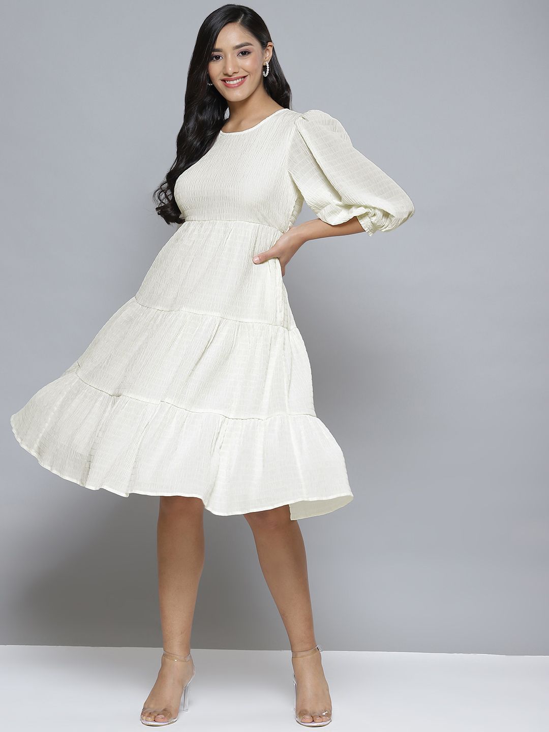 Femella Off White Chiffon Midi Dress Price in India