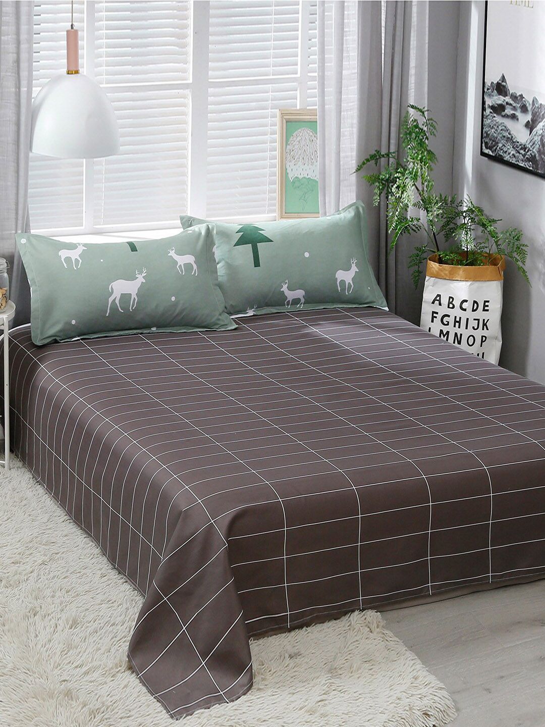 JC Collection Green & Brown Printed Double Queen Bedding Set Price in India