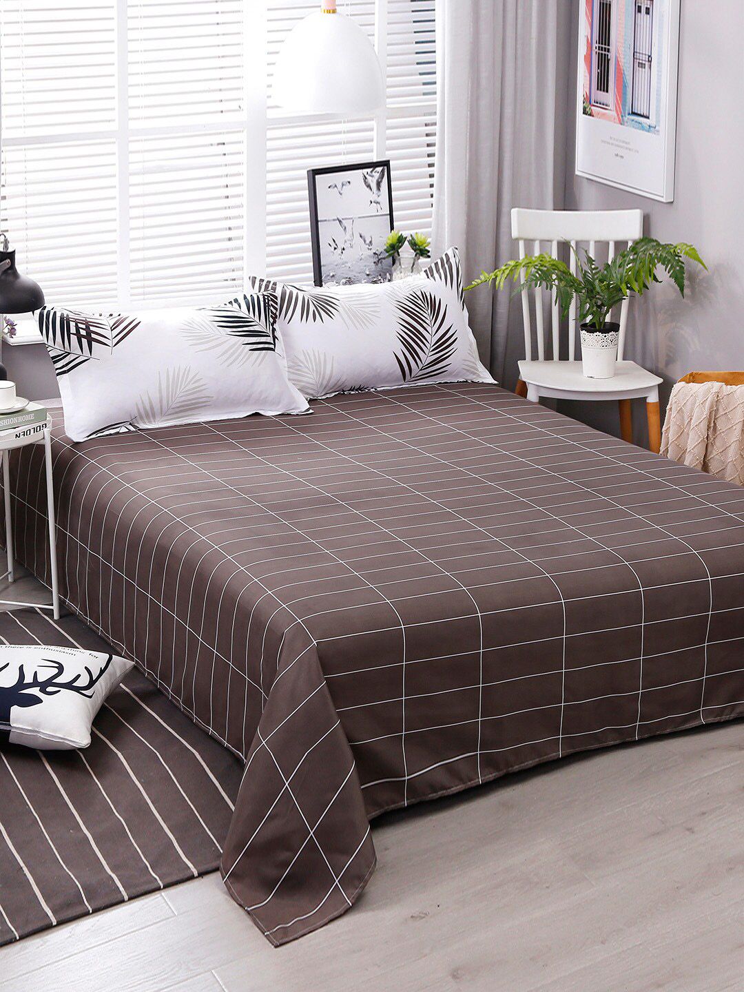 JC Collection Brown & White Printed Double Queen Bedding Set Price in India