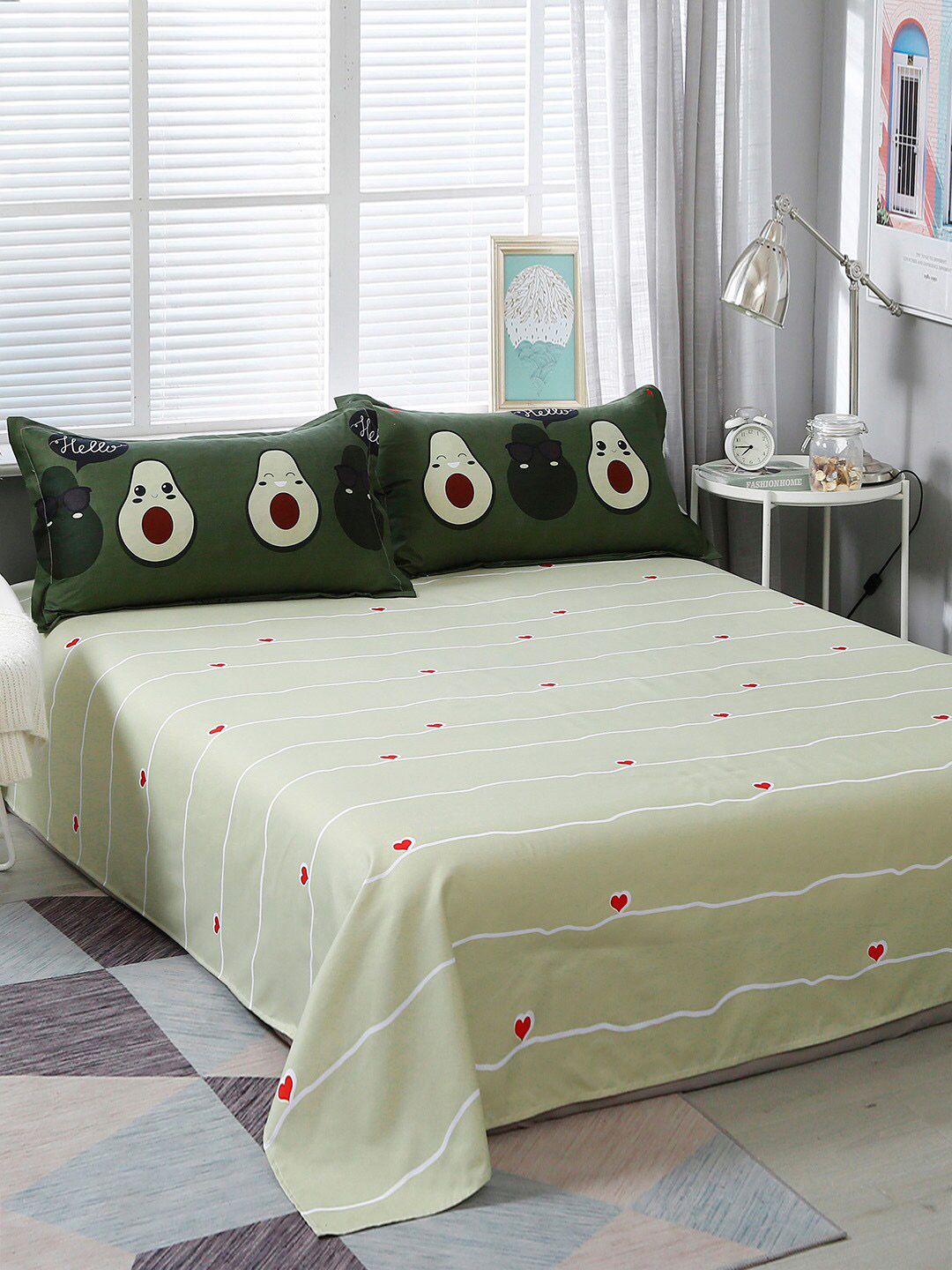 JC Collection Green & Yellow Printed Double King Bedding Set Price in India