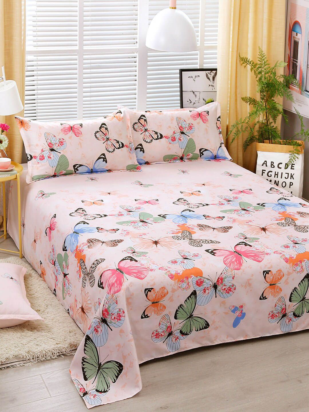 JC Collection Pink & Green Printed Double Queen Bedding Set Price in India