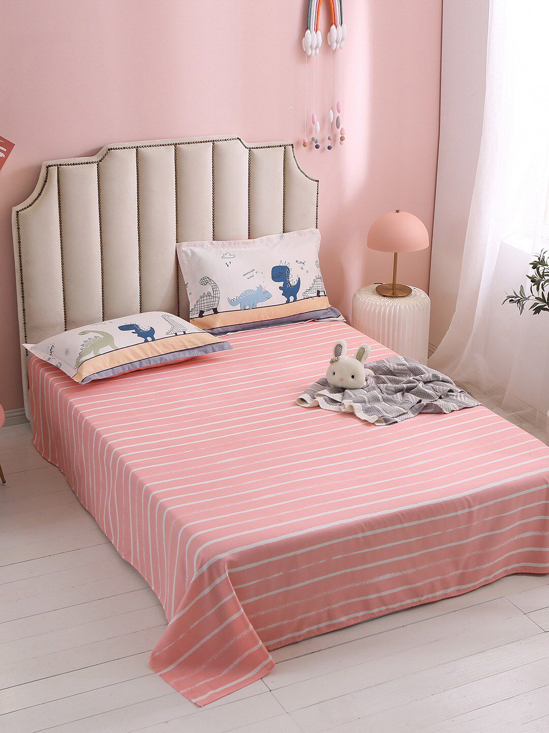 JC Collection Pink & White Striped Bedding Set Price in India