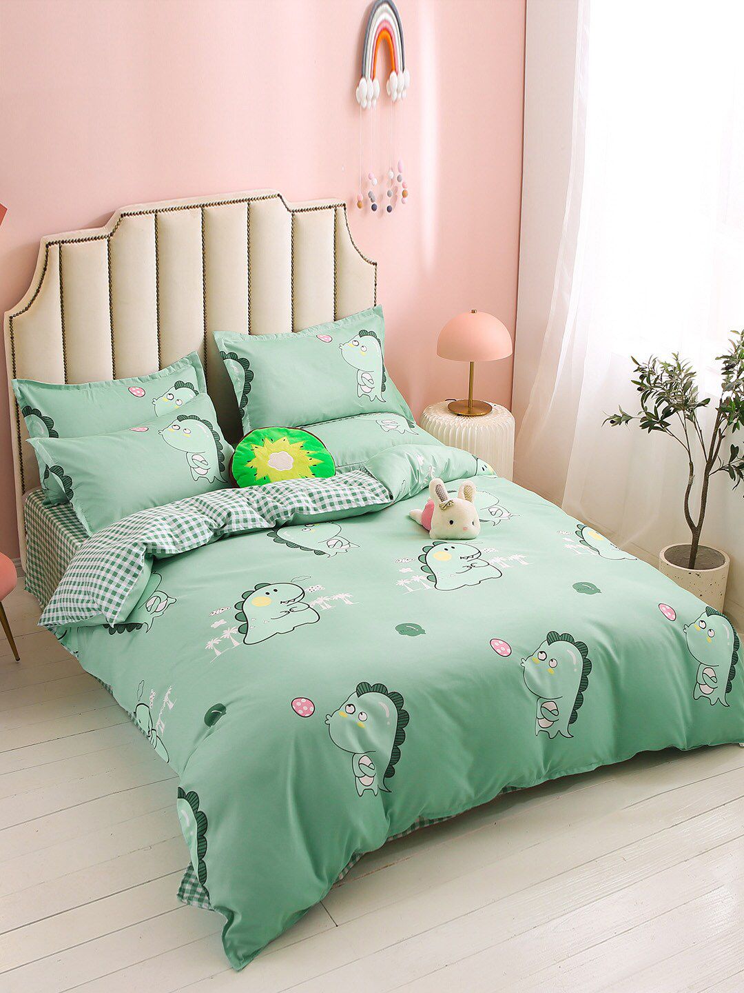 JC Collection Green Printed Single Bedsheet With 2 Pillow Cover & Quilt Cover Price in India