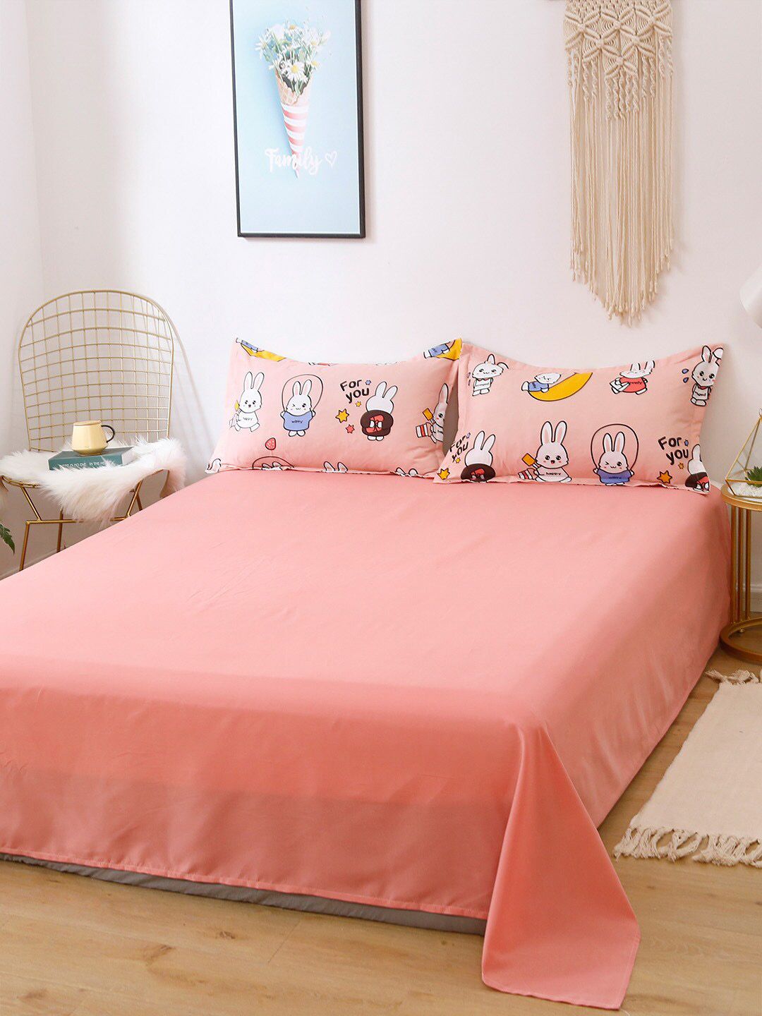 JC Collection Pink & White Printed Bedding Set Price in India