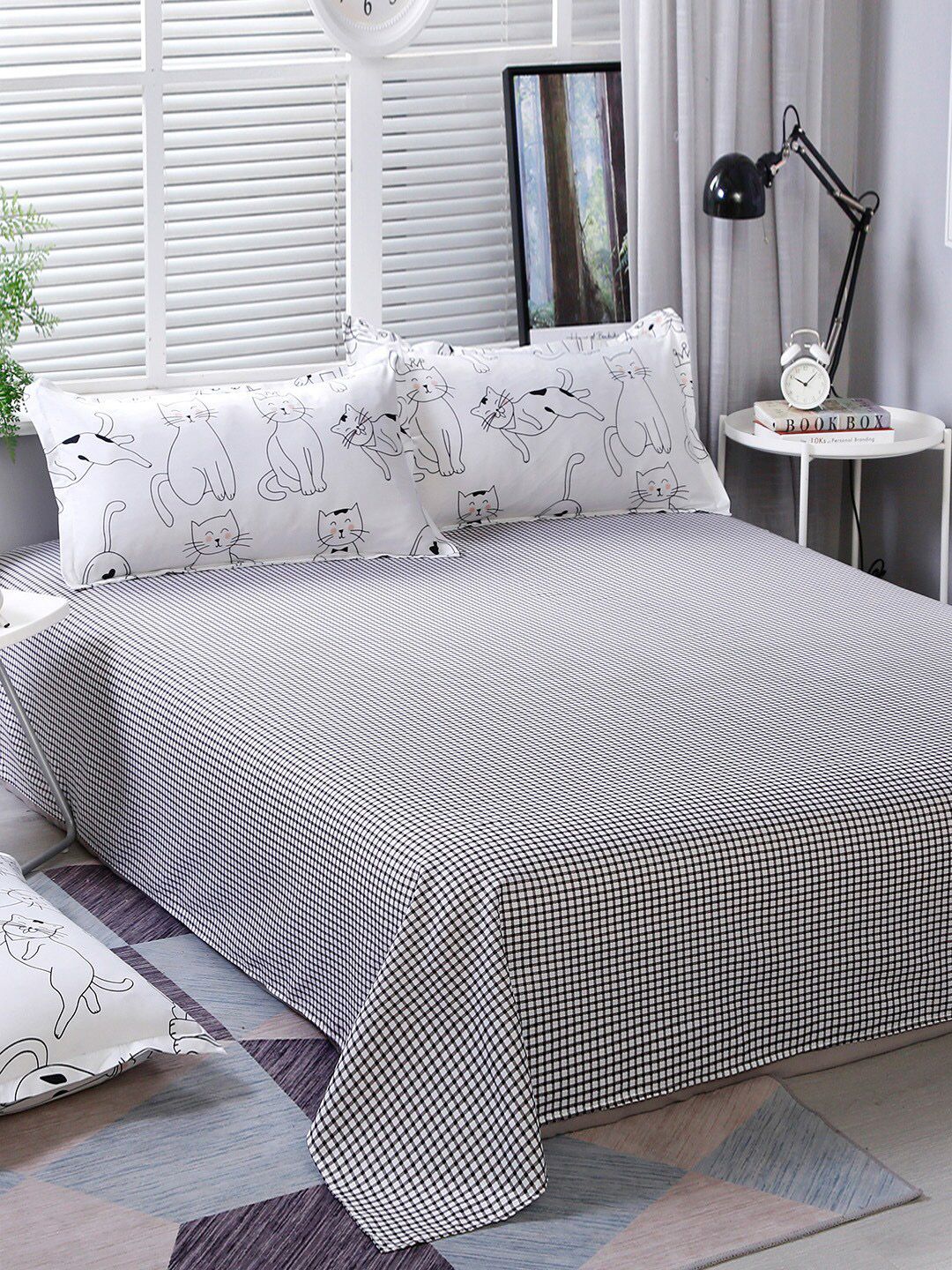 JC Collection White & Black Checked Single Bedding Set With Quilt Cover Price in India