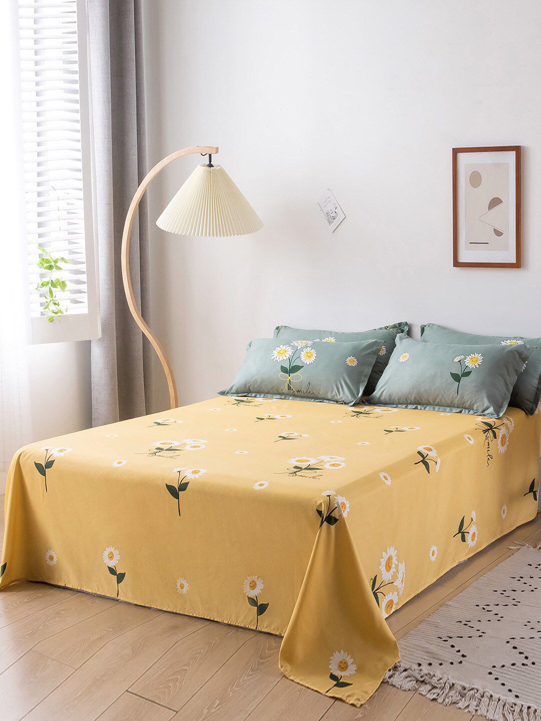 JC Collection Green & Yellow Printed Double Queen Bedding Set Price in India
