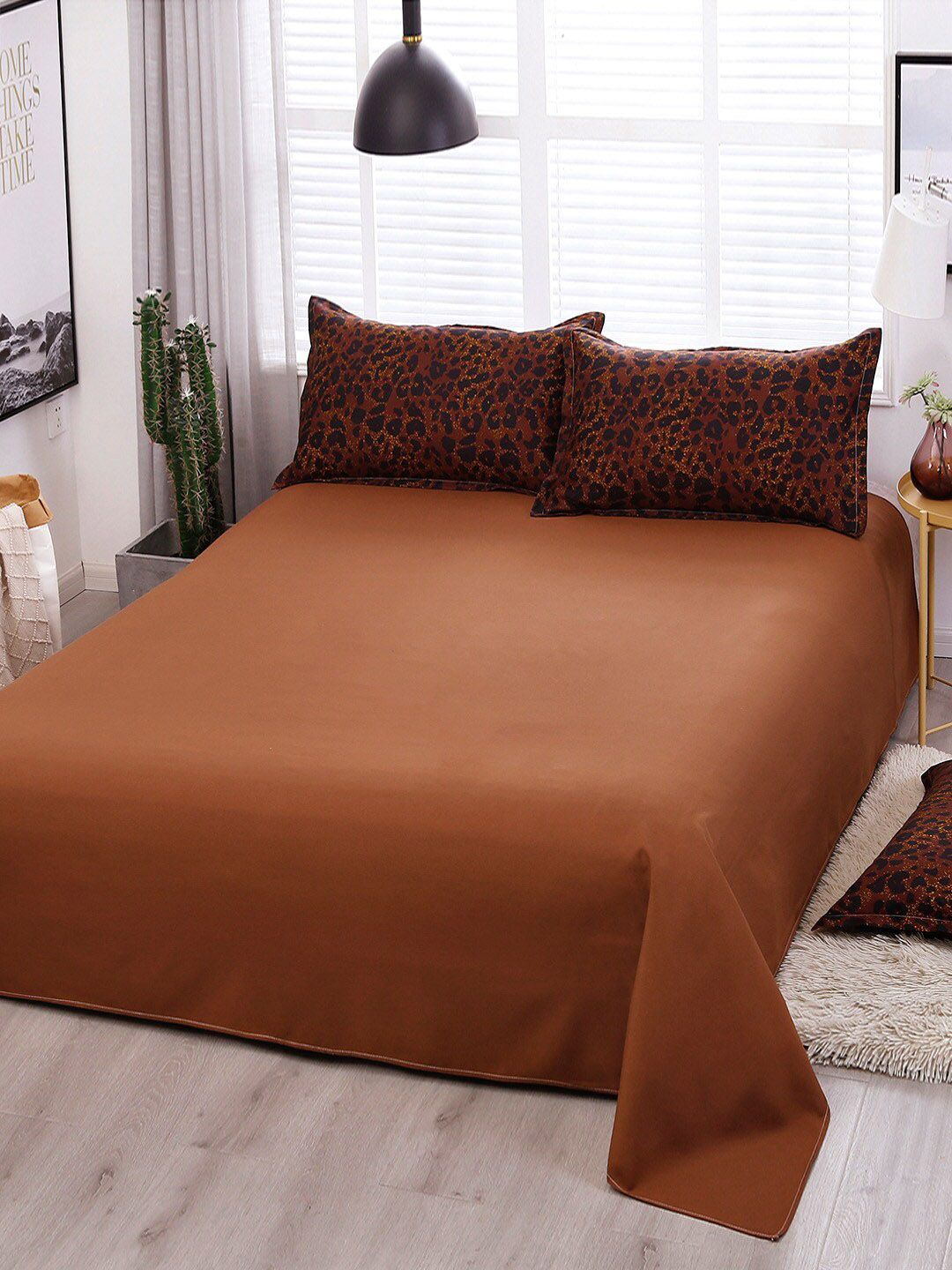 JC Collection Brown & Black Printed Double King Bedding Set Price in India