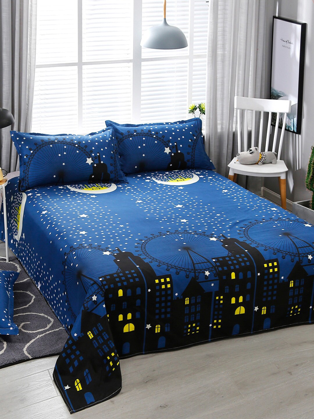 JC Collection Blue & Black Printed Single Bedding Set Price in India