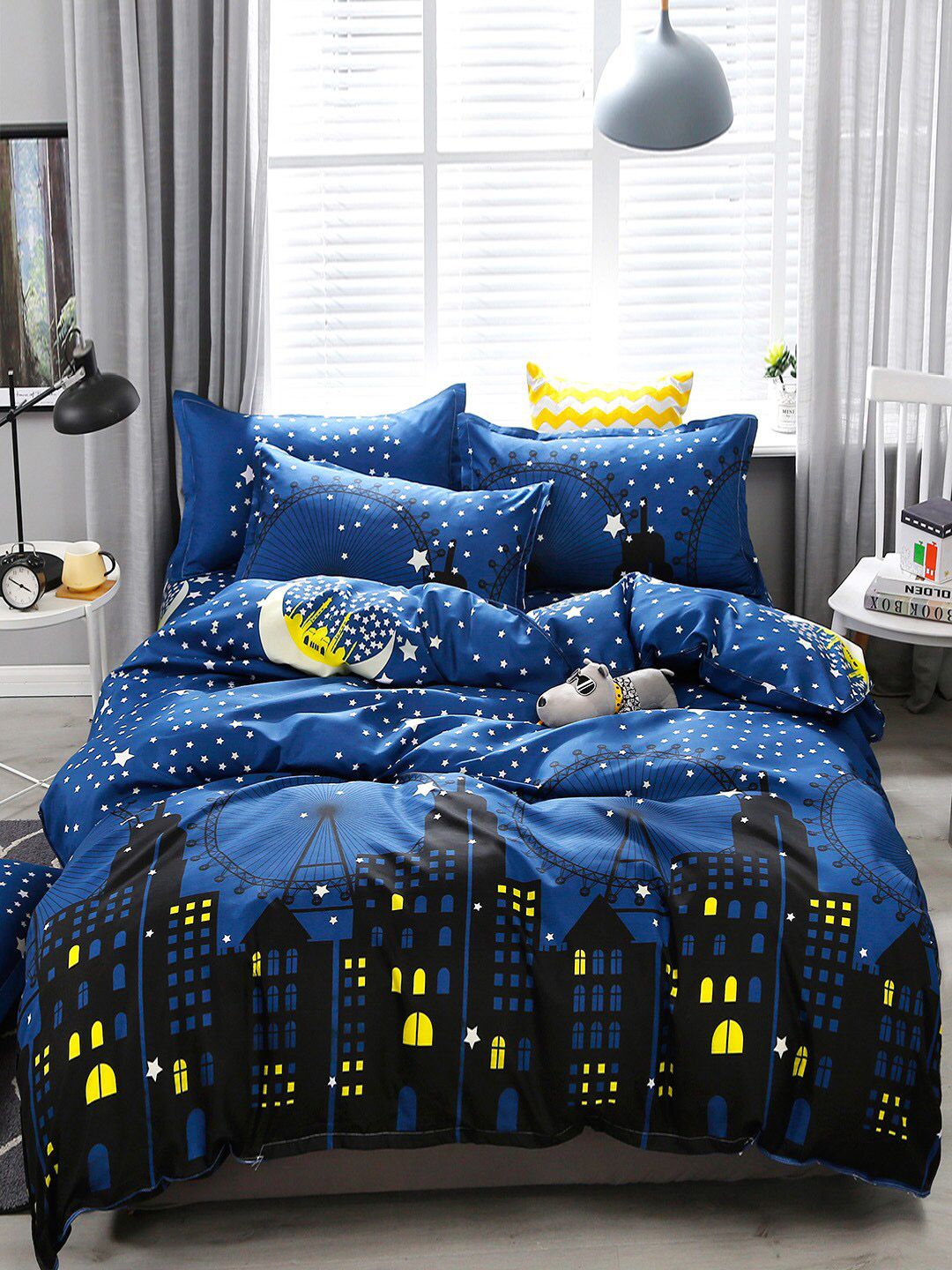 JC Collection Blue Printed Double King Bedding Set Price in India
