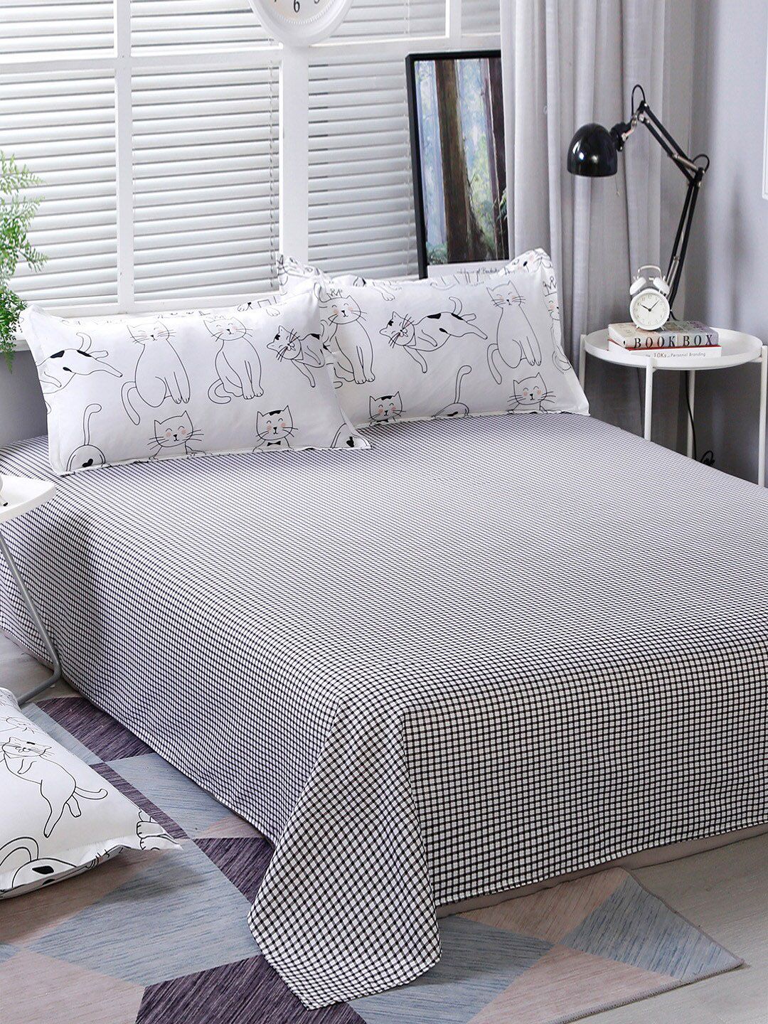 JC Collection White & Grey Printed Double Queen Bedding Set Price in India