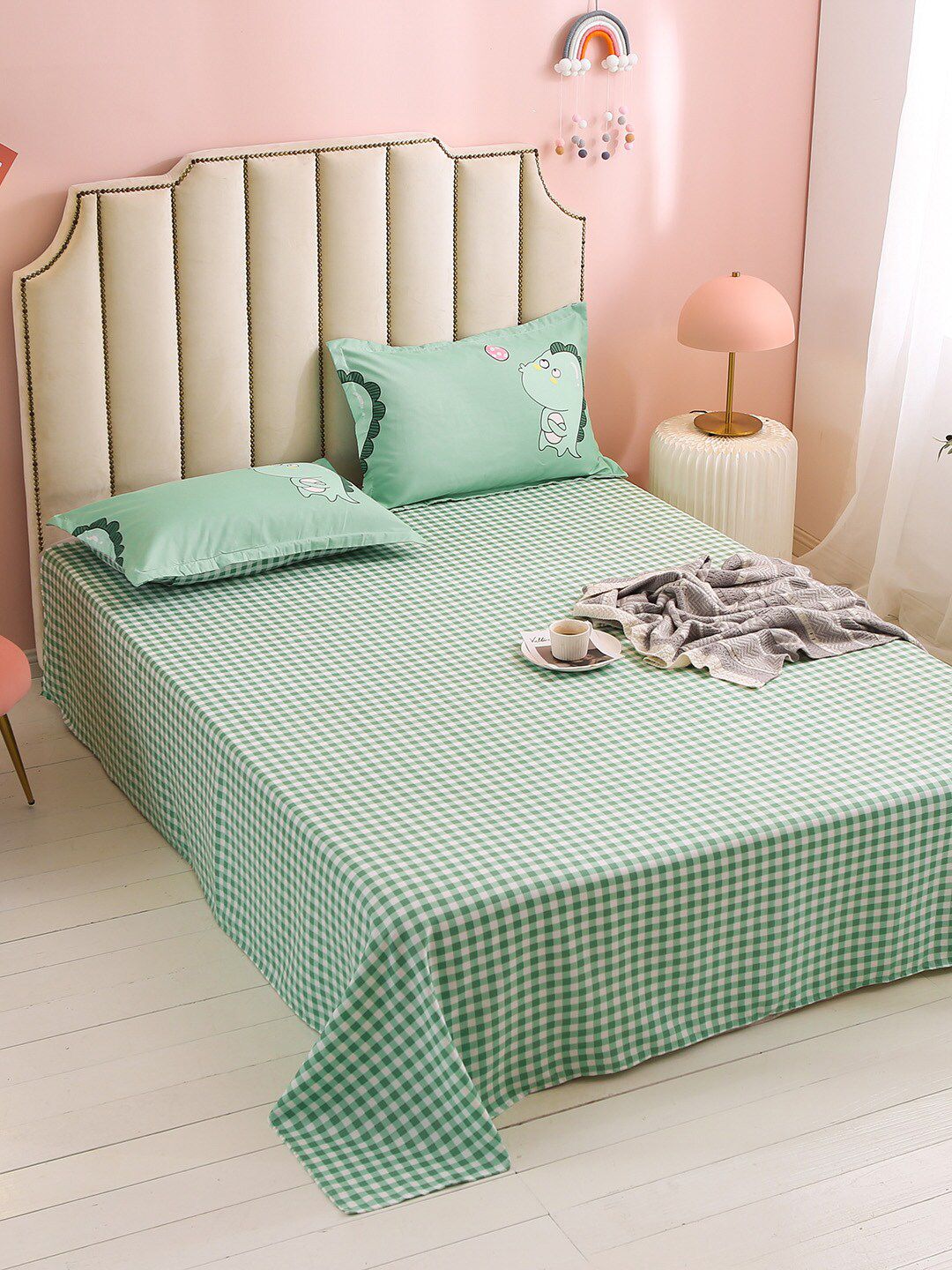 JC Collection Green & White Printed Double Queen Bedding Set Price in India