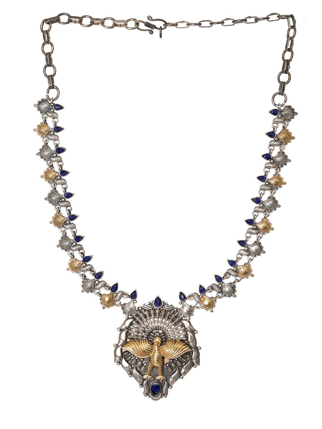 INDYA Silver-Toned & Gold-Toned Bird Motif Short Necklace Price in India