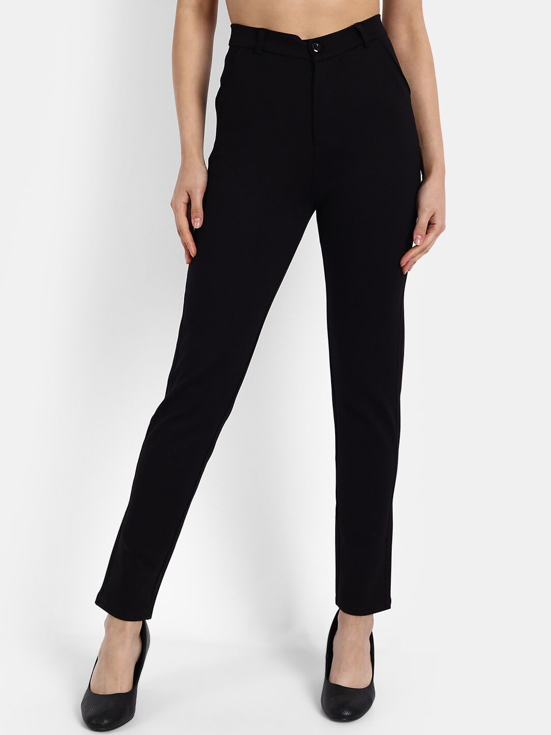 Next One Women Black Slim Fit High-Rise Trousers Price in India