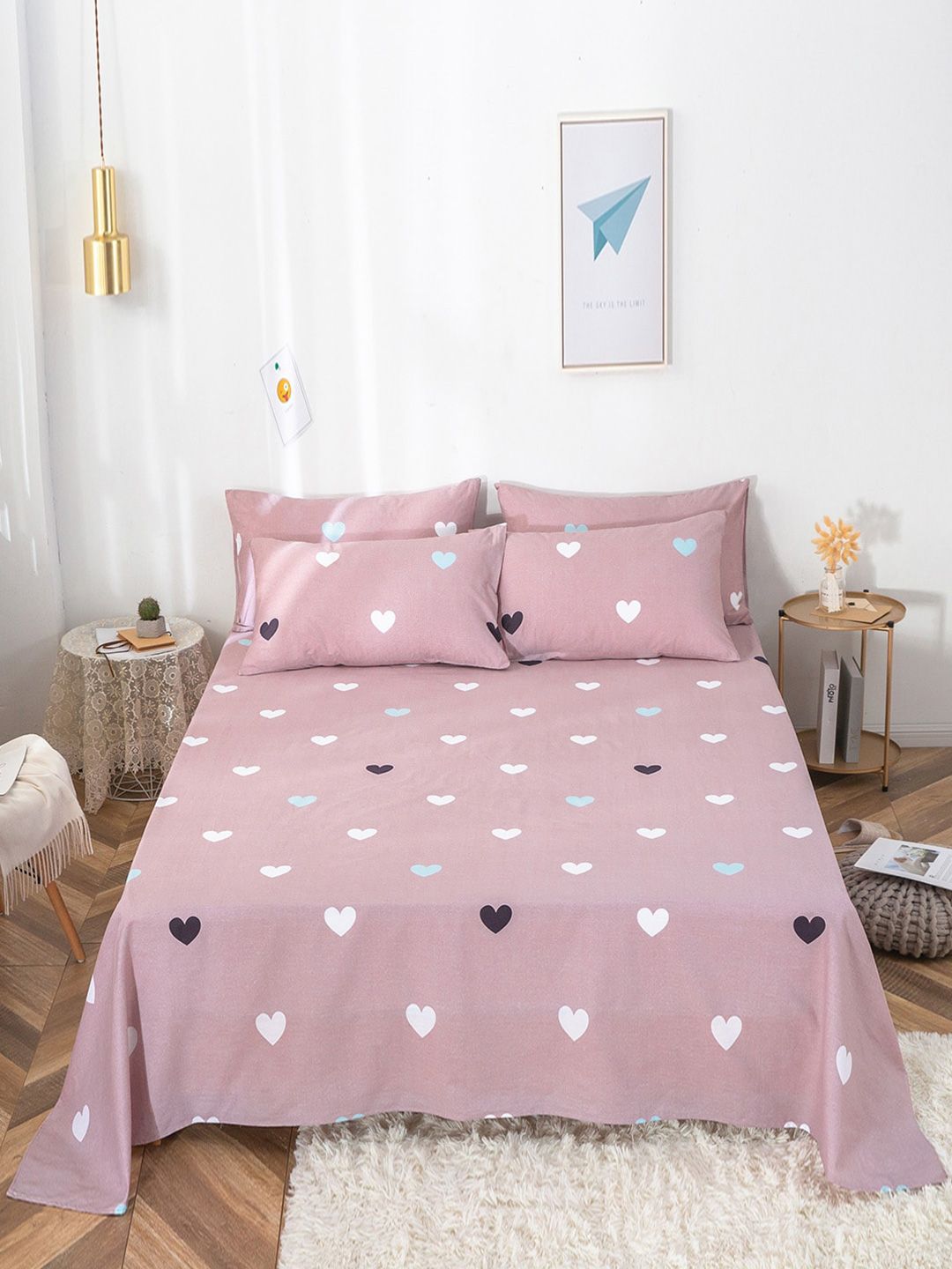 JC Collection Pink & Blue Geometric 200 TC Queen Bedsheet Price in India