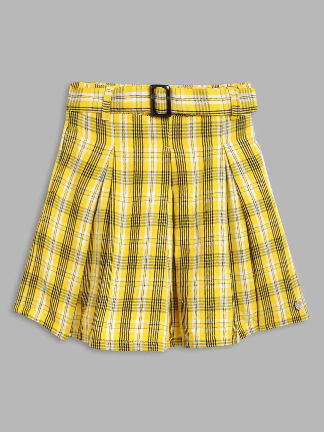Blue Giraffe Girls Yellow Checked Pure Cotton Above-Knee A-Line Skirts
