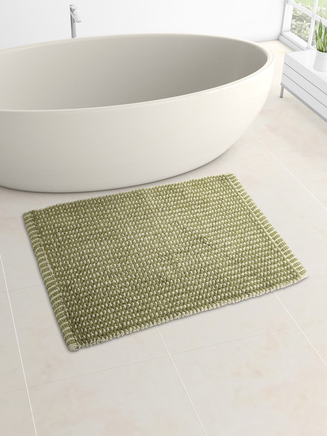 Living scapes by Pantaloons Green Solid 1600 GSM Pure Cotton Rectangular Bath Rugs Price in India