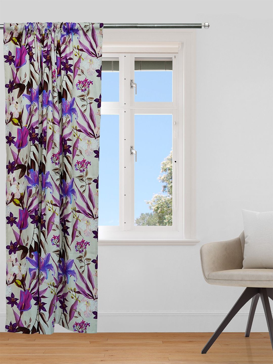 ZEBA Purple & Green Floral Printed Single Door Curtain Price in India