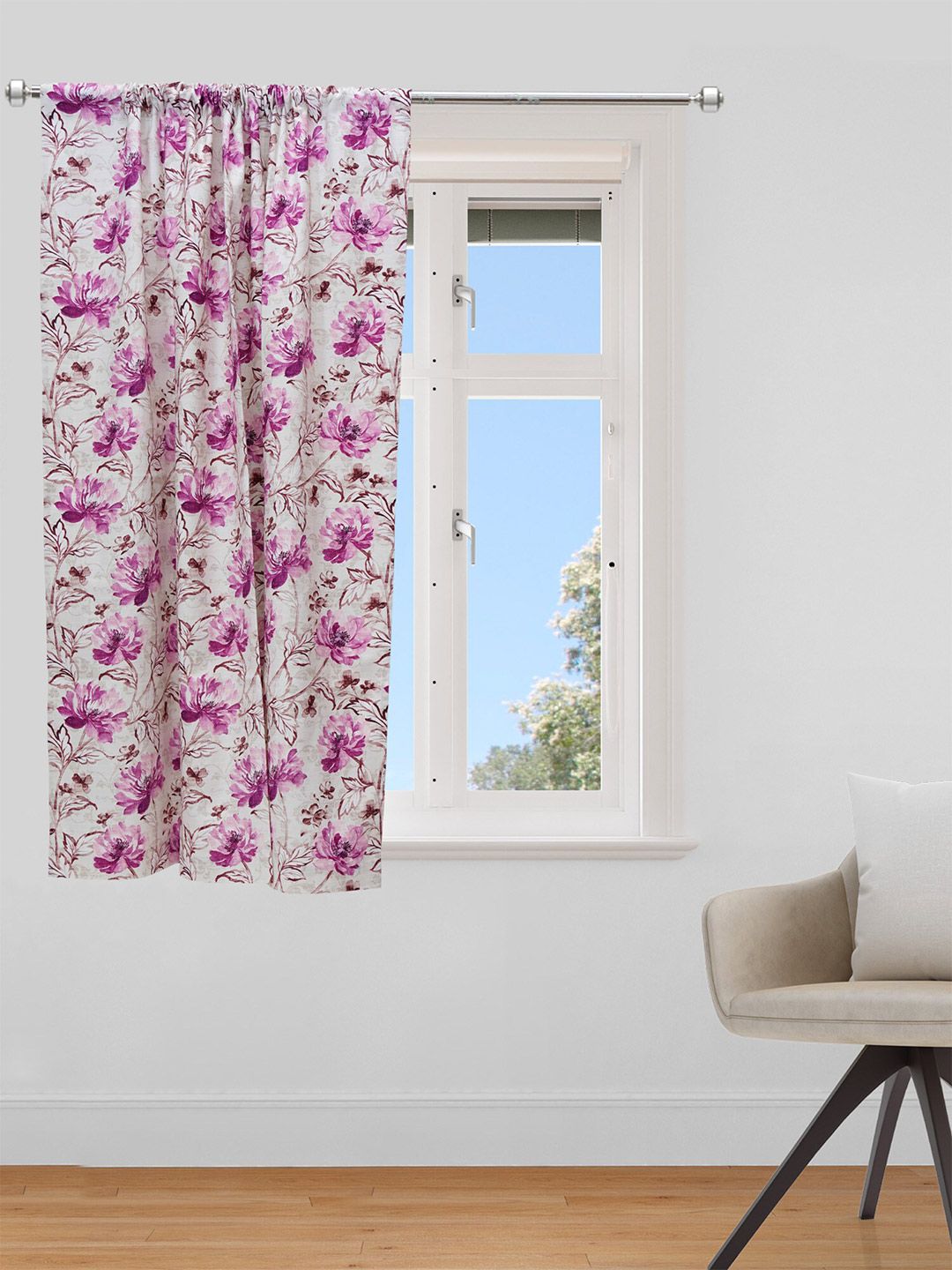 ZEBA Beige & Purple Floral Single Window Curtain Price in India
