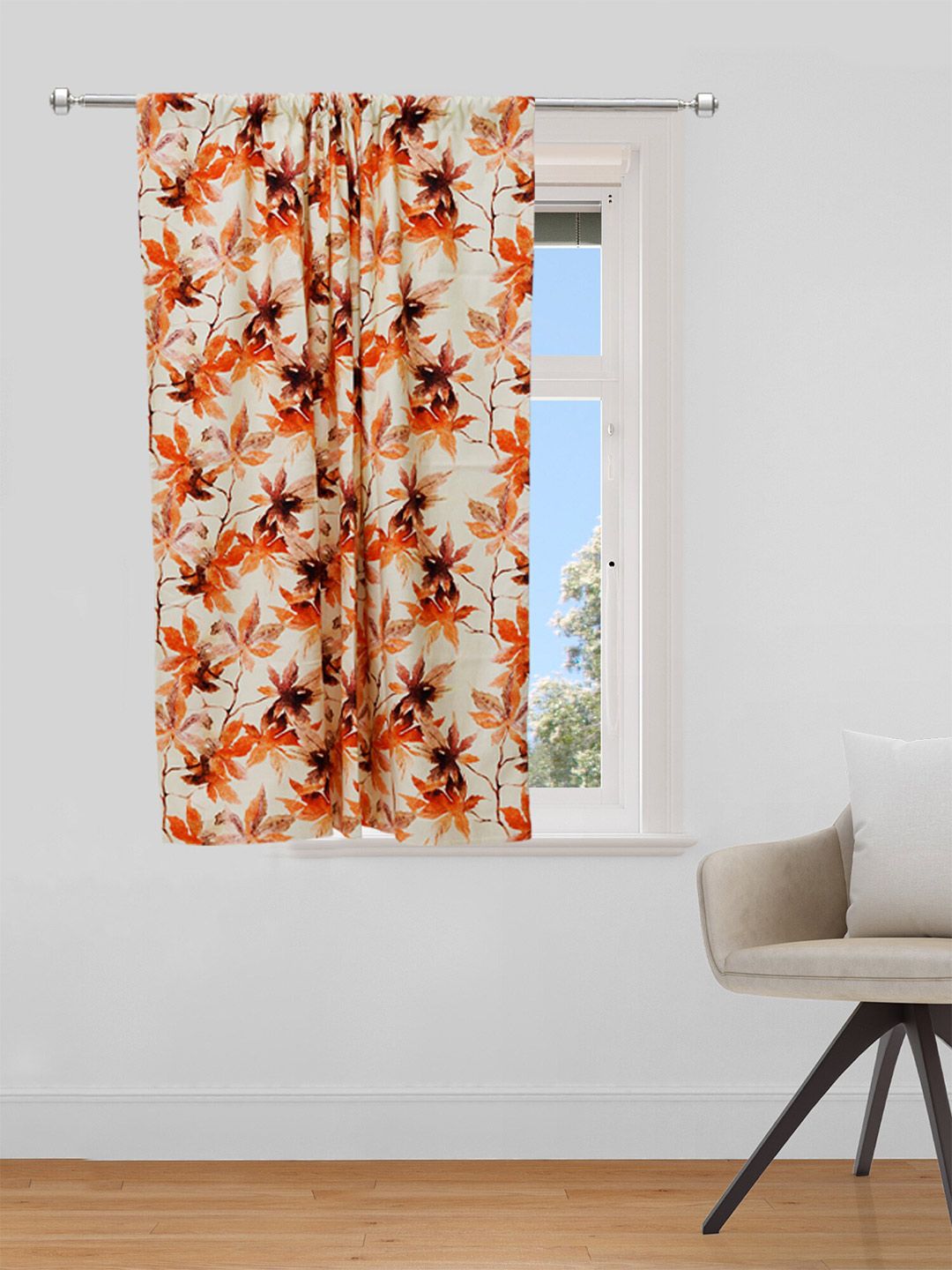 ZEBA Orange & Beige Floral Printed Single Window Curtain Price in India