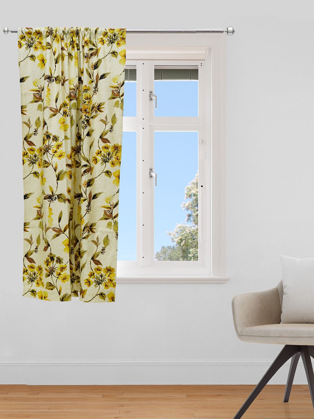 ZEBA Yellow & Green Floral Window Curtain Price in India