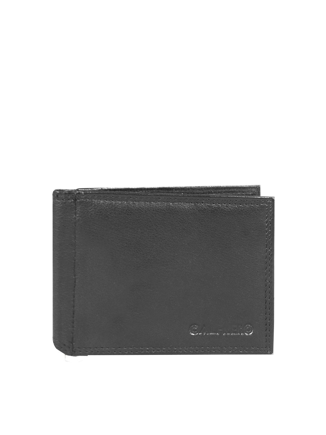 CALFNERO Unisex Black Textured Leather Card Wallet