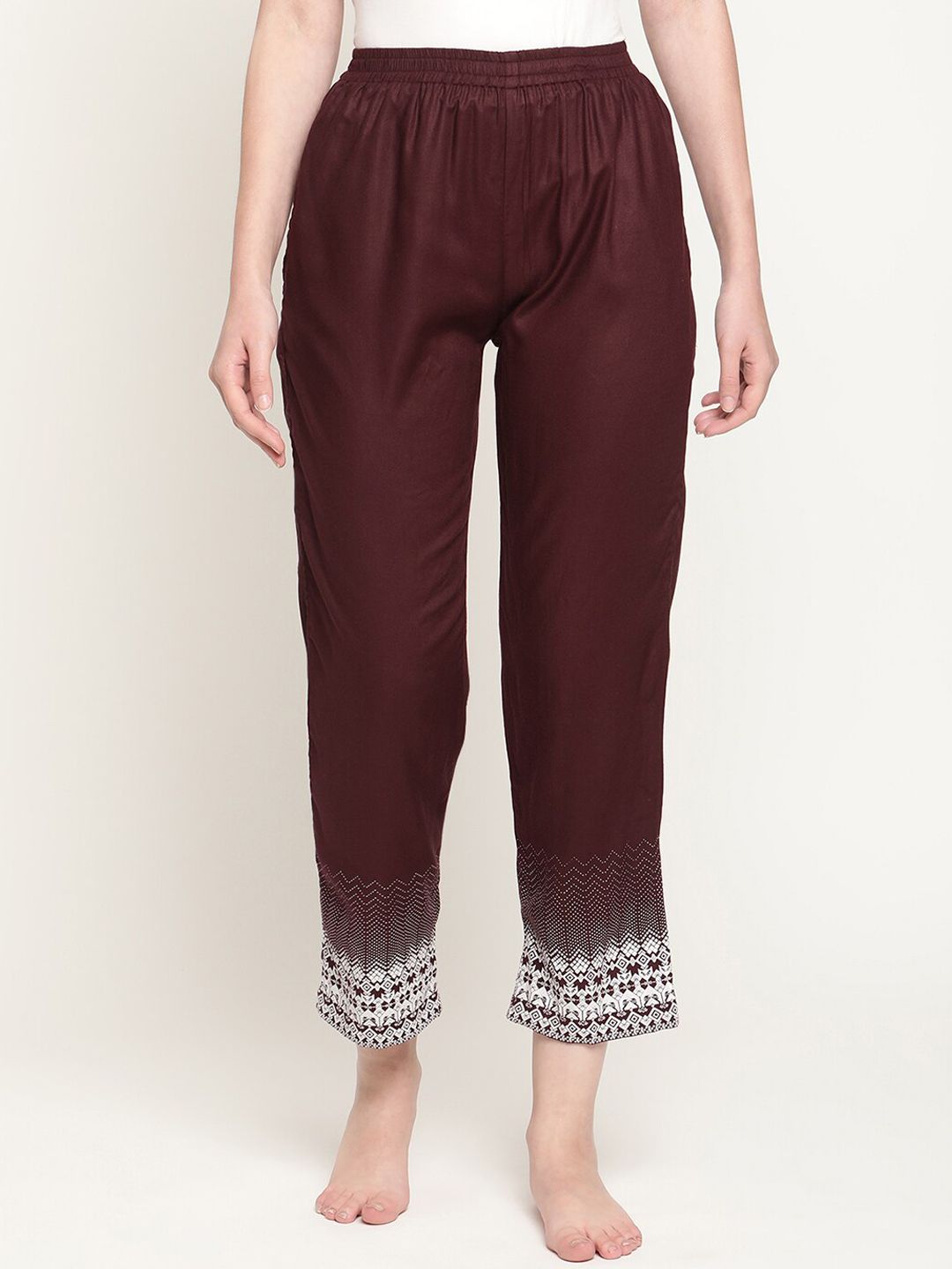 COASTLAND Women Maroon Solid Relaxed Fit Lounge Pants Price in India