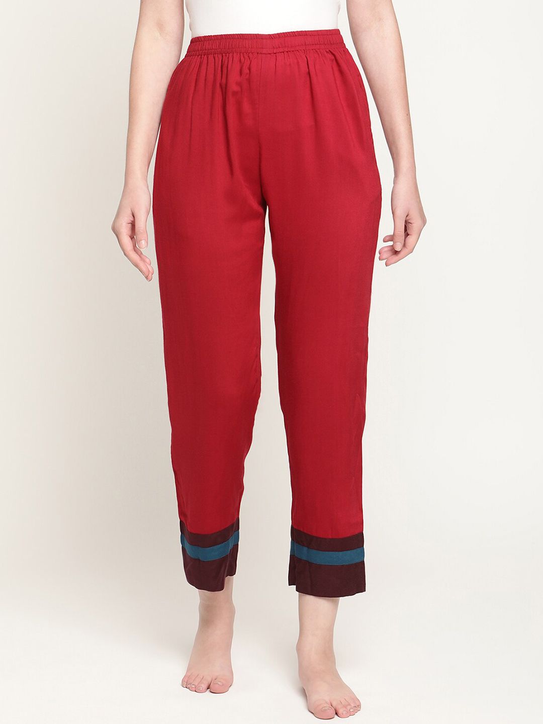 COASTLAND Women Red Solid Relaxed Fit Lounge Pants Price in India