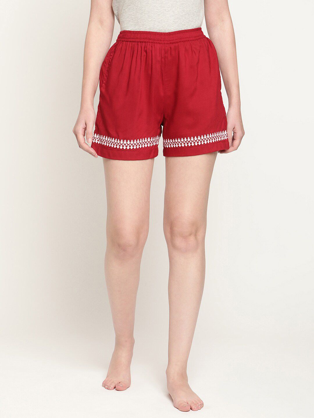 COASTLAND Women Red & White  Solid Lounge Shorts Price in India