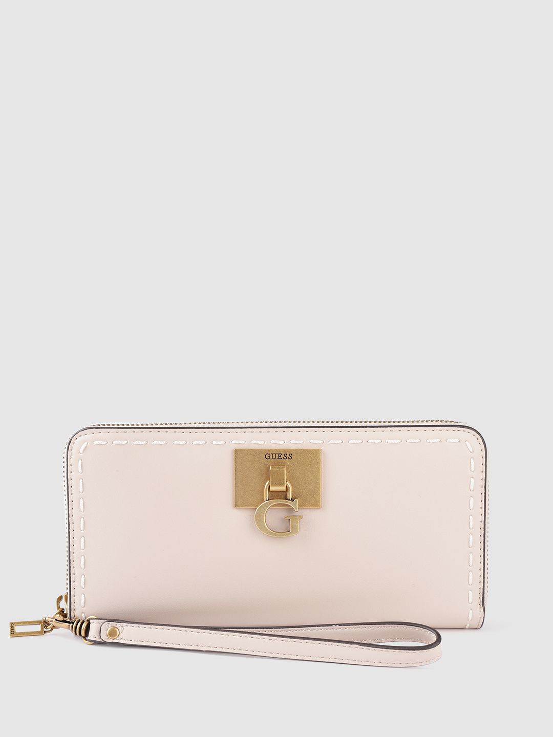 GUESS Women Nude-Coloured Solid Zip Around Wallet Price in India