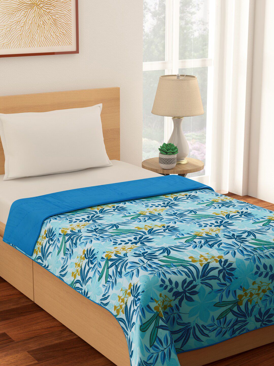 Living scapes by Pantaloons Green & Yellow Mild Winter Double Bed Quilt Price in India