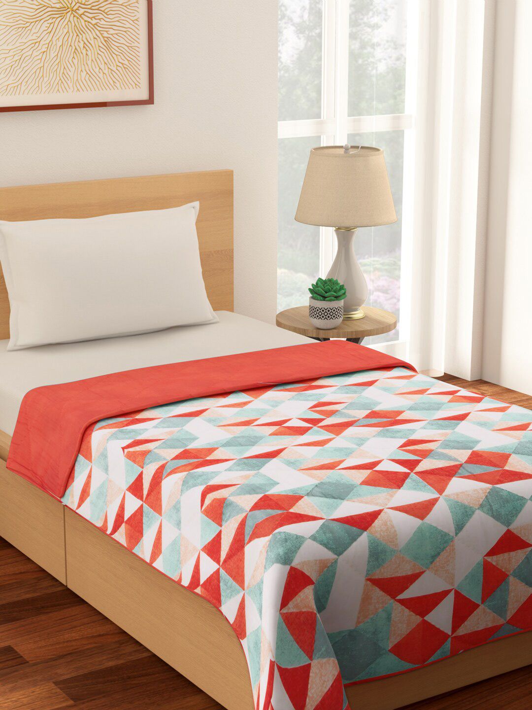 Living scapes by Pantaloons Red & White Geometric Mild Winter Single Bed Quilt Price in India
