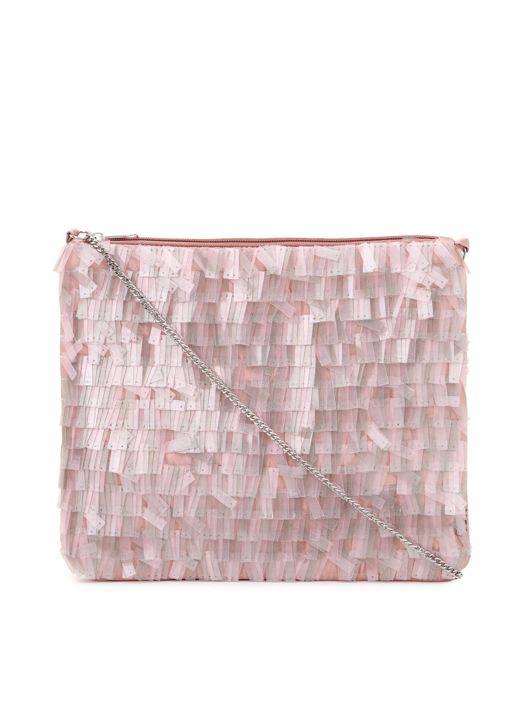 FOREVER 21 Pink Textured Structured Sling Bag with Tasselled Price in India