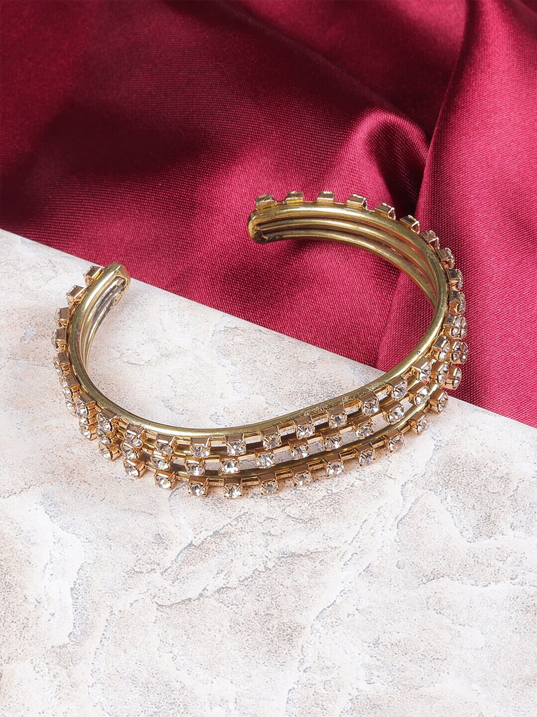 DIVA WALK EXCLUSIVE Women Gold-Plated & White Cubic Zirconia Cuff Bracelet Price in India