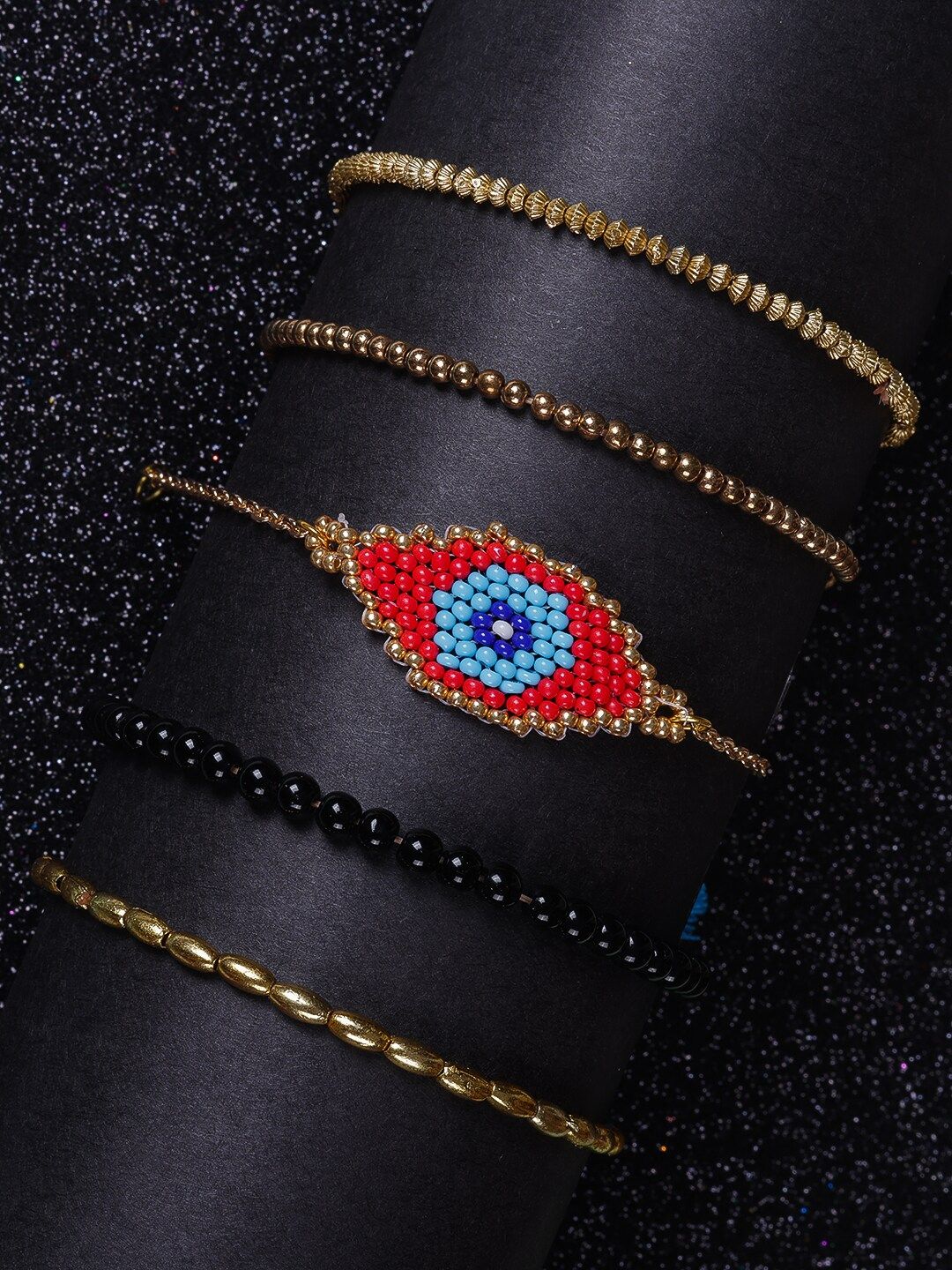 DIVA WALK EXCLUSIVE Women Multicoloured Set of 5 Beaded Handcrafted Bracelet Price in India