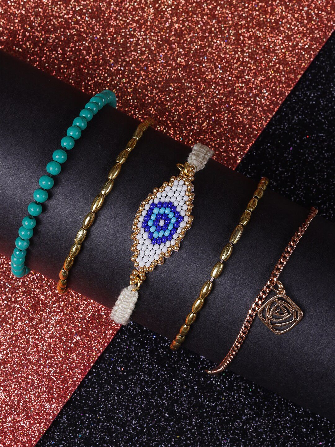 DIVA WALK EXCLUSIVE Women Set of 5 Gold-Toned & Blue Bracelet Price in India