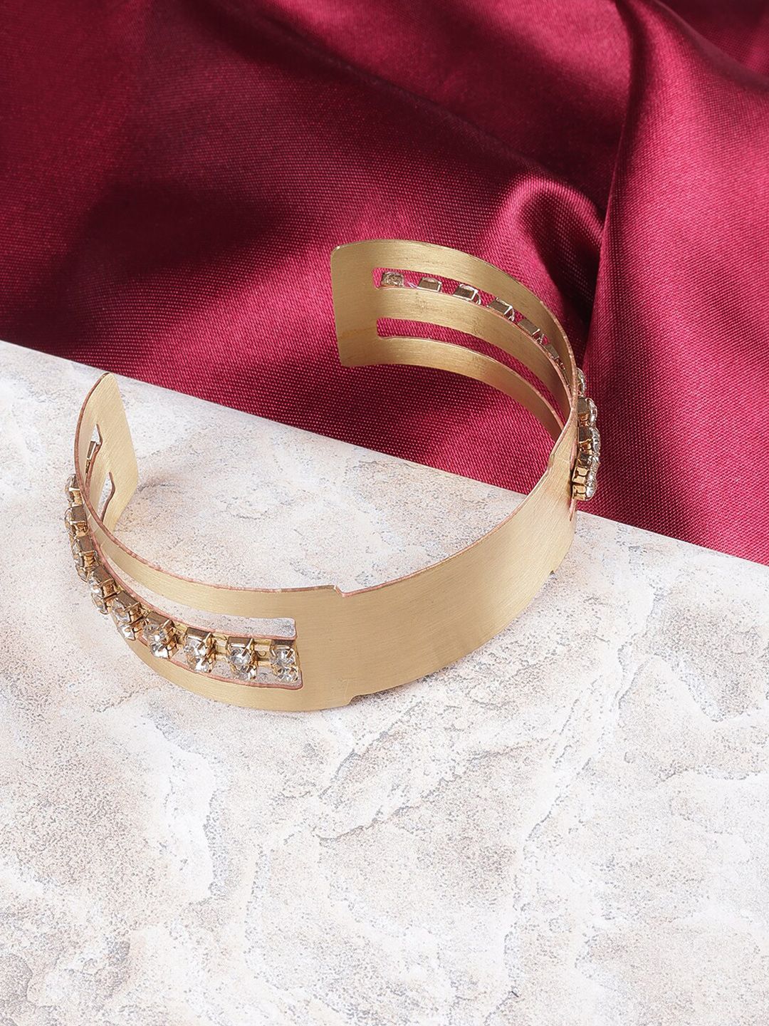 DIVA WALK EXCLUSIVE Women Gold-Toned & Transparent Cubic Zirconia Cuff Bracelet Price in India