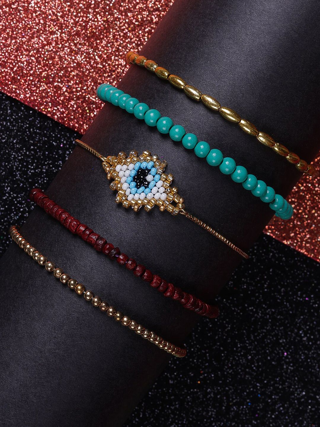 DIVA WALK EXCLUSIVE Women Set Of 5 Blue & Gold-Toned Bracelet Price in India