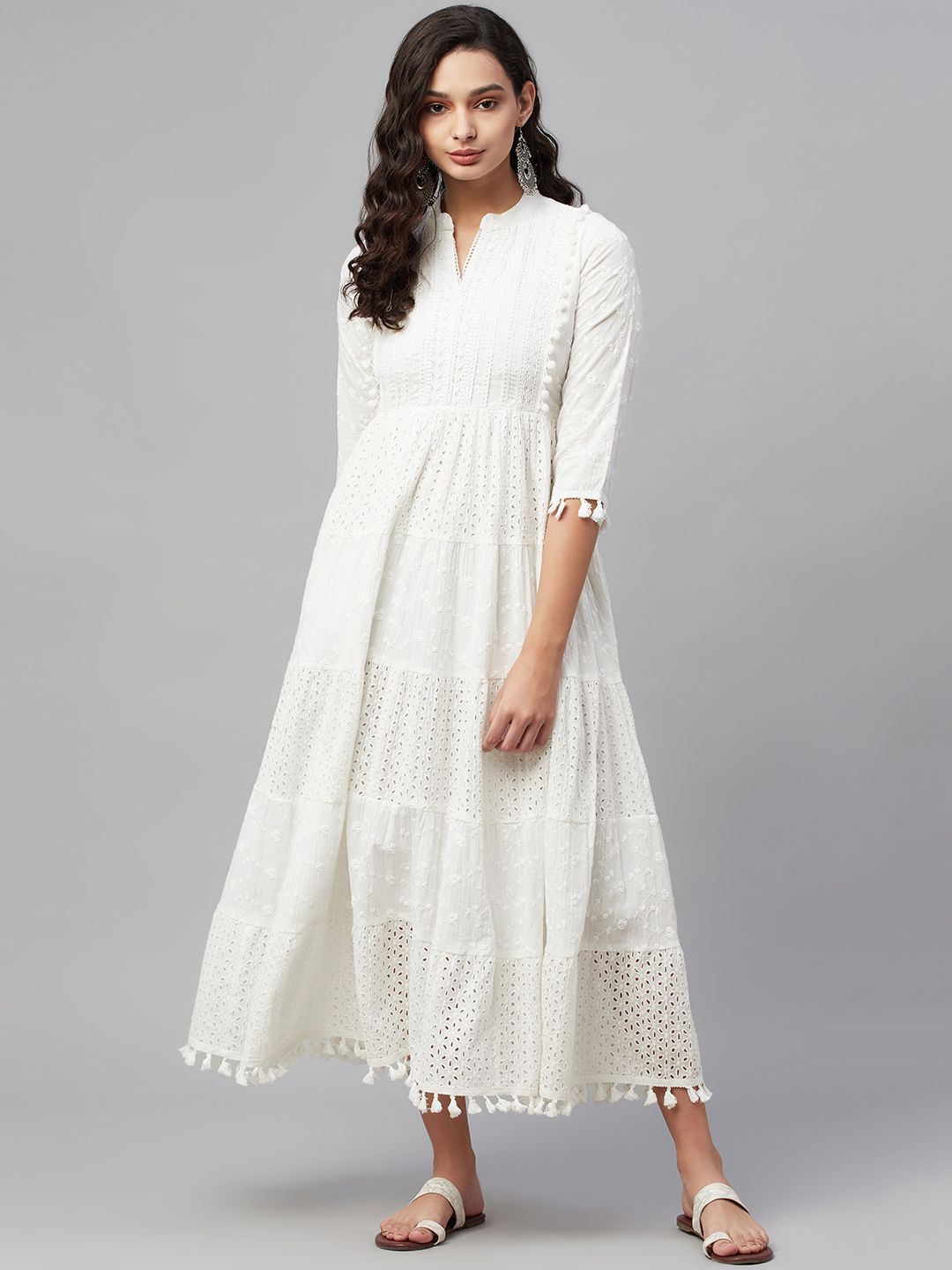 AMIRAS INDIAN ETHNIC WEAR White Ethnic Motifs Embroidered Ethnic Maxi Dress Price in India